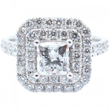 Impressive 1.83 ctw GIA Certified Princess Diamond Double Halo Engagement Ring 14k White Gold 143