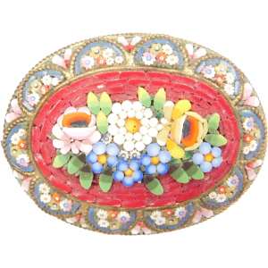 Colorful Floral Italian Mosaic Brooch