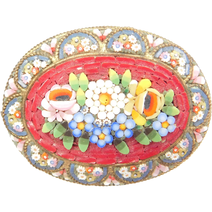 Colorful Floral Italian Mosaic Brooch