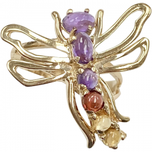 Jeweled DRAGONFLY Ring Citrine Garnet & Amethyst 10K Gold
