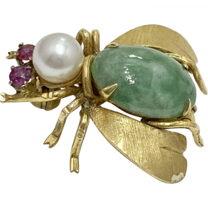 Jeweled Insect Bee Fly Vintage Pin 14K Gold