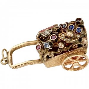 Jeweled Moving Flower Cart Vintage Charm 14K Gold Handcrafted OOAK