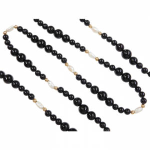Graduated Black Onyx Bead Necklace with Pearls