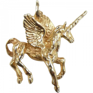 Magical Winged Unicorn Pendant / Charm 14k Yellow Gold