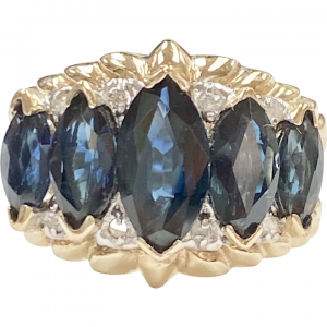 Marquise Sapphire Ring with Diamond Accents 3.68 Carats ctw 14K