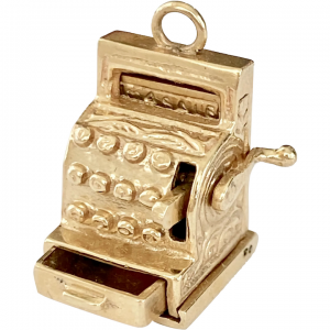 Vintage Mechanical Moving Cash Register Charm 14K Gold