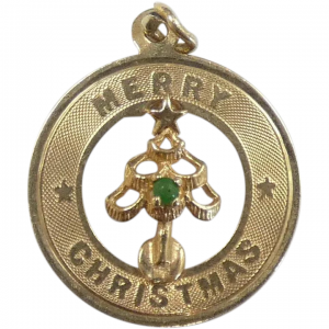 Merry Christmas Tree Charm 14k Yellow Gold
