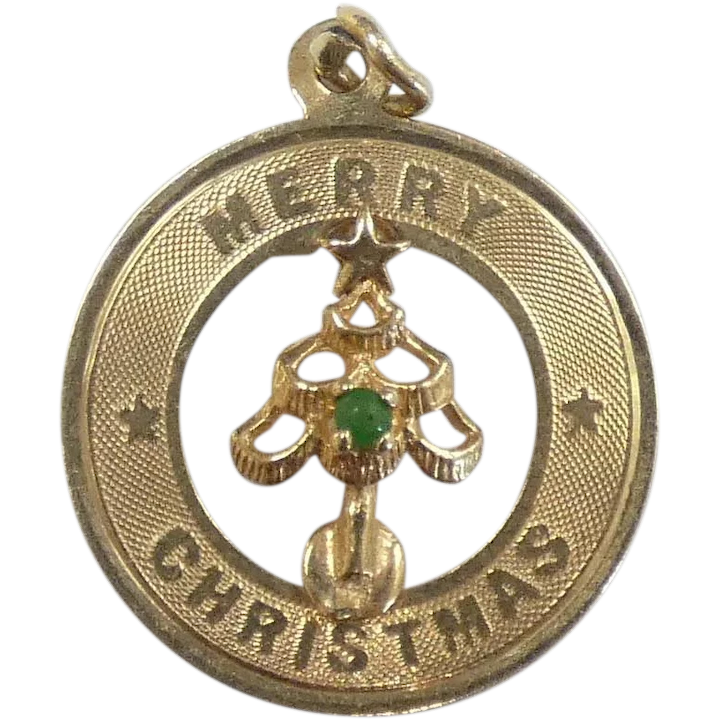 Merry Christmas Tree Charm 14k Yellow Gold