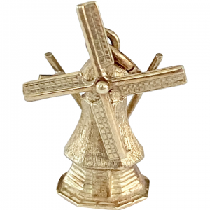 Moving WINDMILL Vintage Charm 14K Gold Three-Dimensional