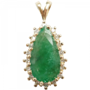 Natural Emerald and Diamond 3.34 ctw Halo Pendant 14k Gold