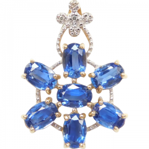 Natural Kyanite and Diamond 4.091 ctw Pendant 14k Gold Two-Tone