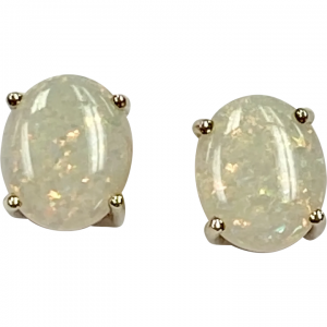 Natural OPAL Stud Earrings 5.44 Carats 12 X 10 mm 14K Gold