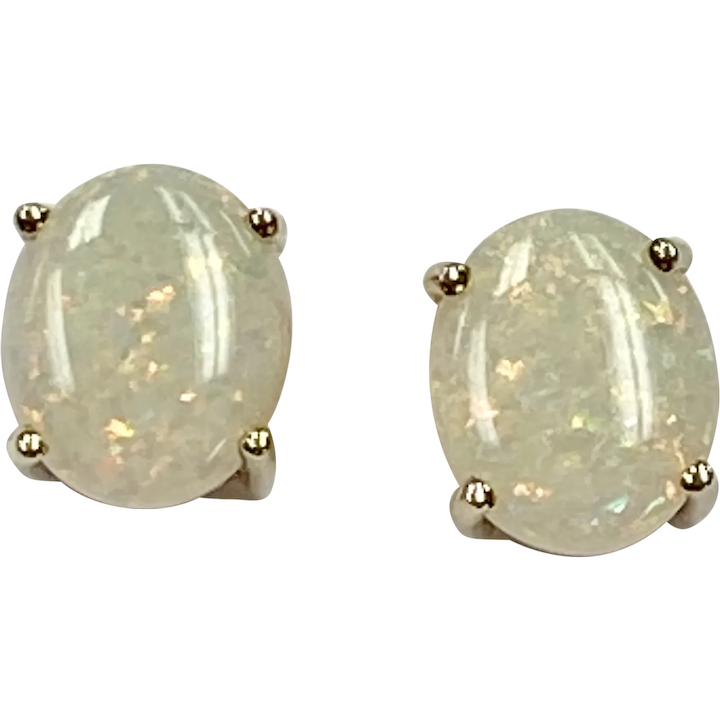 Natural OPAL Stud Earrings 5.44 Carats 12 X 10 mm 14K Gold