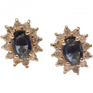 Natural Sapphire and Diamond 1.38 ctw Halo Stud Earrings 14k Gold