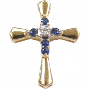 Natural Sapphire and Diamond Cross Pendant
