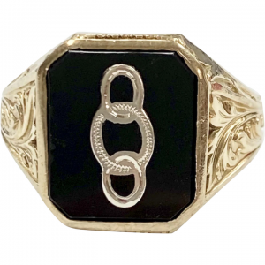 Odd Fellows Vintage Ring Onyx & 10K Two-Tone Gold