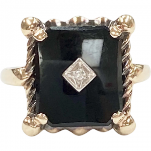 Victorian Revival Onyx Ring 10K Gold
