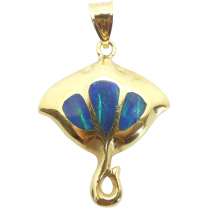 Opal Inlay Stingray Pendant 14k Yellow Gold