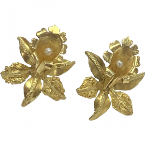 Orchid Earrings Handcrafted 18K Gold Cultured Pearl