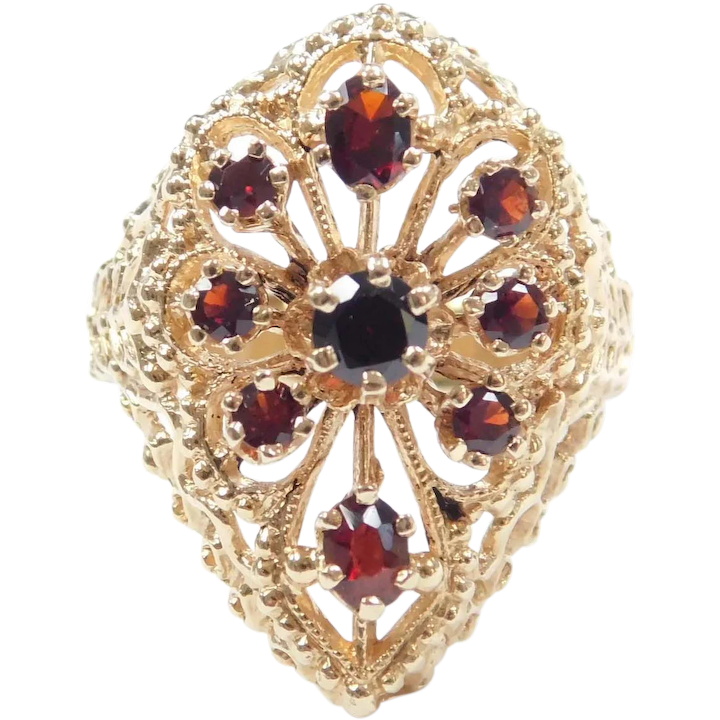 Ornate Garnet 1.39 ctw Pear Shape Ring 14k Gold