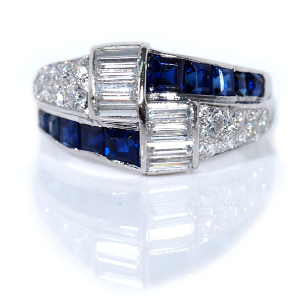 2.54ctw Art Deco Sapphire and Diamond Bypass Ring Platinum