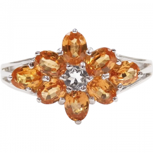 Peach Tourmaline and White Topaz 2.14 ctw Flower Cluster Ring 14k White Gold