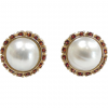 Pearl & Garnet Halo Stud Earrings 14k Yellow Gold