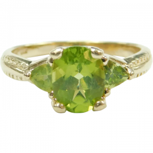 Peridot 2.65 ctw Three Stone Ring 14k Gold