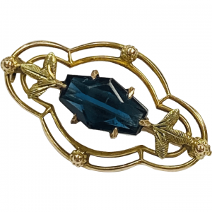 Petite Edwardian Era Pin Faux Sapphire and 10K Rose and Yellow Gold