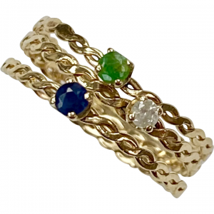 Petite Stack Ring Set (3) Diamond Emerald Sapphire 14K Gold