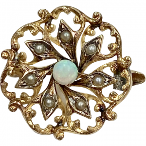 Petite Victorian Pin Opal & Seed Pearl 14K Gold
