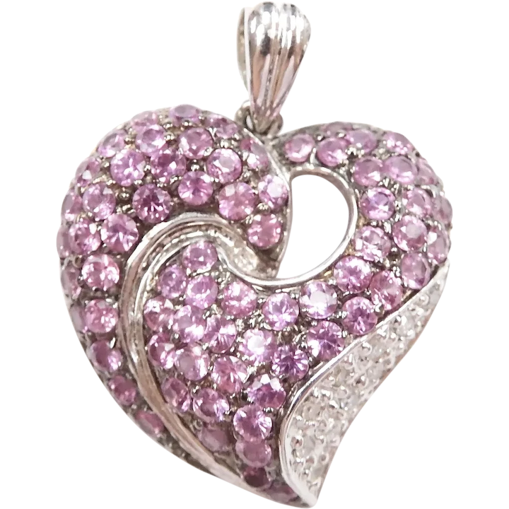 2.20ctw Pink Sapphire and Diamond Heart Pendant 14k White Gold