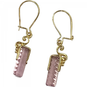 Pink Tourmaline Dangle Earrings Fantasy Cut Crystal