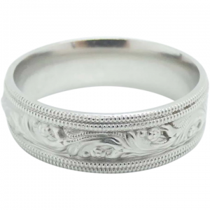 Platinum Floral Pattern Double Milgrain-Edge Men's Wedding Band