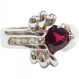 Red Tourmaline & Diamond Ring .82 ctw 14k White Gold