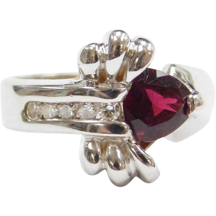 Red Tourmaline & Diamond Ring .82 ctw 14k White Gold