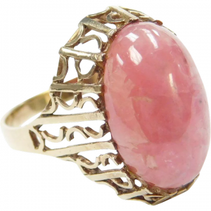 Retro Rhodochrosite Dome Ring 9k Gold