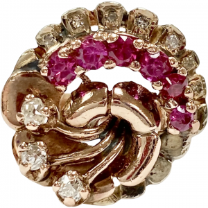 Retro Ruby & Diamond Ring 14K Rose & White Gold .80 Carats tw