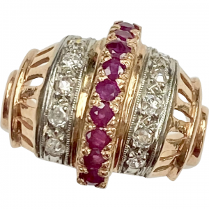 Retro Ruby & Diamond Ring .85 Carat tw 14K Rose & White Gold