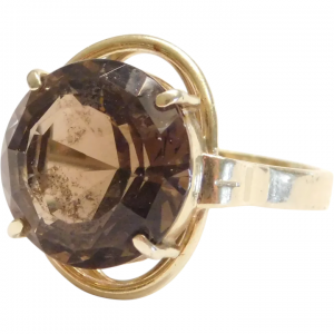 Retro Smoky Topaz 7.67 Carat Solitaire Ring 14k Gold