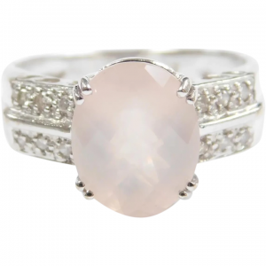 Rose Quartz and Diamond 2.95 ctw Ring 14k White Gold