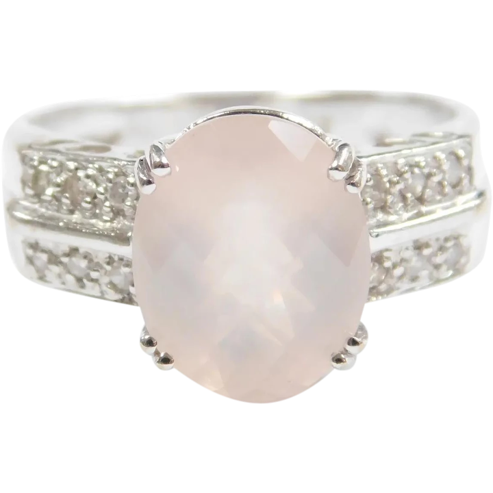 Rose Quartz and Diamond 2.95 ctw Ring 14k White Gold