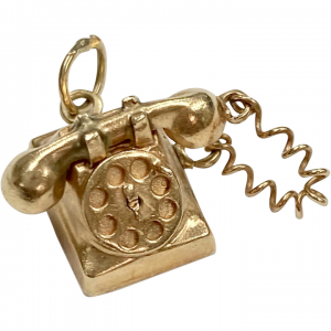 Rotary Telephone Vintage Moving Charm 14K Gold Three-Dimensional