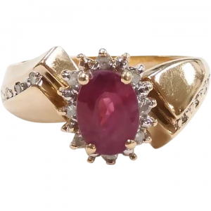 Ruby and Diamond 1.15 ctw Halo Ring 14k Yellow and White Gold Two-Tone