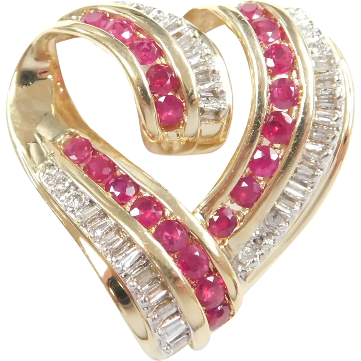 Ruby and Diamond 2.07 ctw Romantic Heart Pendant 14k Gold Two-Tone