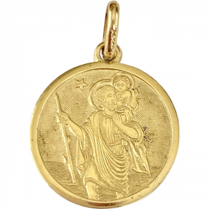 Saint Christopher Vintage Charm/Medal 18K Gold Protection Amulet