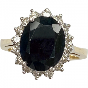 Sapphire & Diamond Halo Ring 5.37 Carats tgw 14K Two-Tone Gold