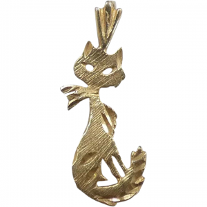 Sassy Cat Pendant Charm 14k Yellow Gold