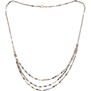 Two-Tone Diamond-Cut Triple Strand Mirror Link Necklace 17"