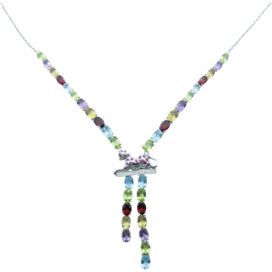 Sterling Silver Multi Stone Panther Necklace 17 1/2'
